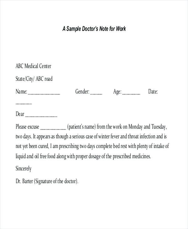 Doctors Note For Sick Leave Template